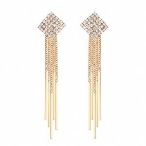 Gold-tone Crystal Tassel Drop Earrings - Clip on style